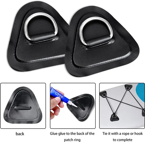 Vista 4 de TOBWOLF 6 Pack 3.54" / 9cm Stainless Steel D-Ring Patch for Inflatable Boat Kayak Dinghy SUP, Triangular D-Ring PVC Patch Stand-Up Paddleboard Canoe