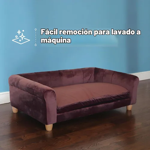 Vista 6 de CRITTER SITTERS Sofá rectangular de terciopelo sintético marrón de 42 pulgadas para perros medianos y grandes, sofá de felpa elevada para perros