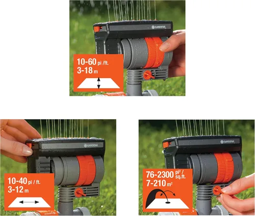 Vista 7 de Gardena (69-84BZMX) ZoomMaxx - Aspersor ajustable con temporizador incorporado, base pesada para riego preciso de hasta 2,300 pies cuadrados