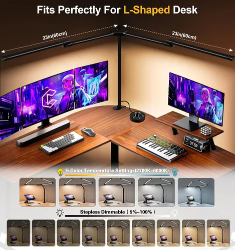 Vista 2 de Lámpara de escritorio LED para oficina en casa, lámpara de escritorio de oficina brillante de 24 W con atenuador de escritorio, monitor