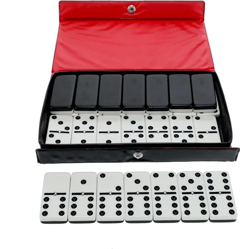 Vista 3 de WE Games Dominó doble de 6 tonos en blanco y negro con spinners, tamaño ideal, estuche de estilo vintage, juegos de mesa familiares y adultos