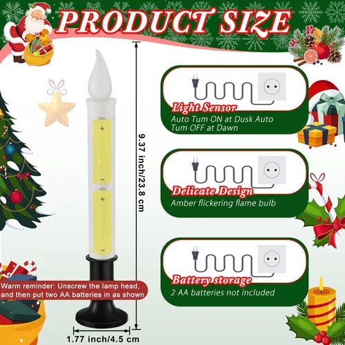 Vista 2 de Baquler 8 piezas de velas de ventana LED de Navidad con sensor del anochecer al amanecer, sensor de luz, 23.8 cm, velas sin llama con batería, velas