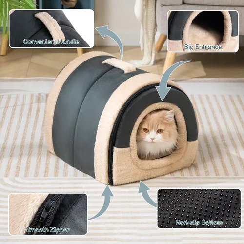 Vista 5 de Hollypet Cueva de cama para gatos de interior para mascotas de hasta 20 Cueva Arqueada Gris Oscuro