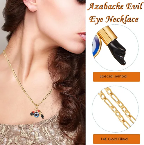 Vista 3 de MTLEE 3 piezas chapado en oro Azabache Collar contra el mal de ojo Figa Protección Joyería, Acero inoxidable, Aleación.
