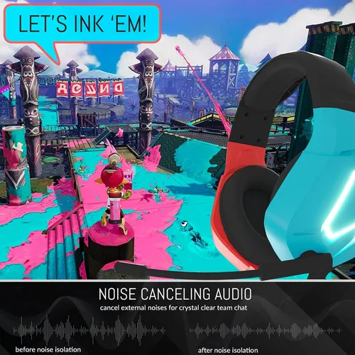Vista 6 de Orzly Auriculares para juegos con micrófono para Nintendo Switch OLED y Lite Joycon Color Match con Micrófono de Luz LED y Control Remoto - Hornet