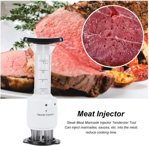 Vista 6 de Ablandador de carne e inyector profesional 2 en 1, cuchillas de aguja de acero inoxidable para carne, carne de res, pollo, ternera, cerdo, pavo