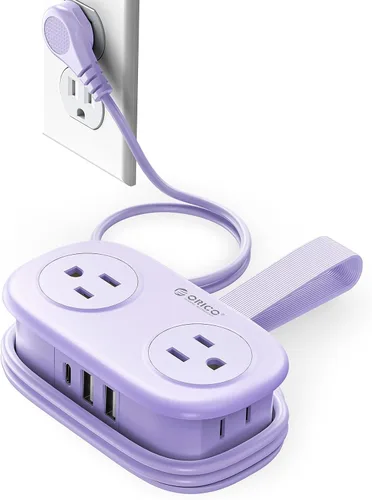 Vista 10 de Regleta de alimentación de viaje, ORICO 4 tomas de corriente 3 puertos USB (1 USB C) con cable de extensión corto envuelto de 4 pies, regleta