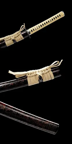 Vista 5 de Katana de acero de Damasco hecha a mano, espiga completa, afilada, auténtica, japonesa, samurái, oro negro, 41 pulgadas