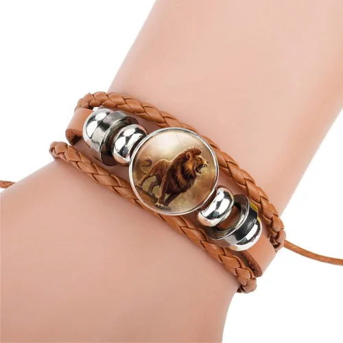 Vista 2 de Pulsera ajustable de cuero trenzado de león, pulseras de abalorios, gran regalo para mujer