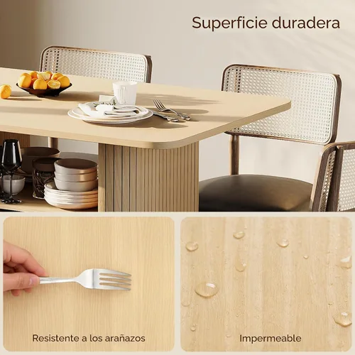 Vista 5 de FUQARHY Mesa de comedor para 4, mesa rectangular de cocina de granja con almacenamiento