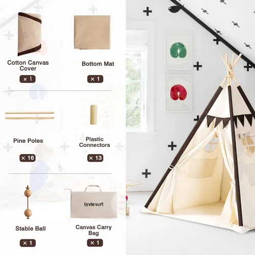 Vista 3 de Lavievert Tienda de campaña de lona natural para niños, tienda de campaña portátil para niños pequeños con tapete inferior para niños y niñas