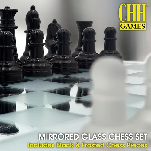 Vista 2 de Juego de ajedrez de vidrio esmerilado negro de vanguardia con tablero de espejo