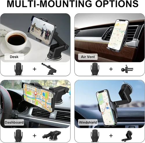Vista 7 de Soporte inalámbrico para cargador de automóvil, 15 W Qi de carga rápida con sujeción automática para teléfono celular, soporte para automóvil