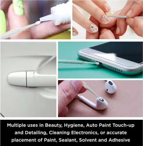 Vista 5 de TCP Global 100 cepillos de retoque de pintura, aplicadores tipo cepillos micro descartables, blancos con puntas finas de 1,0 mm, para taller