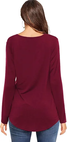 Vista 2 de Amoretu Camisetas básicas de manga larga con cuello en V para mujer