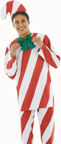 Vista 3 de fun shack Disfraz de bastón de caramelo para adultos, traje de bastón de caramelo, disfraz de caramelo para hombres adultos, disfraces de Navidad