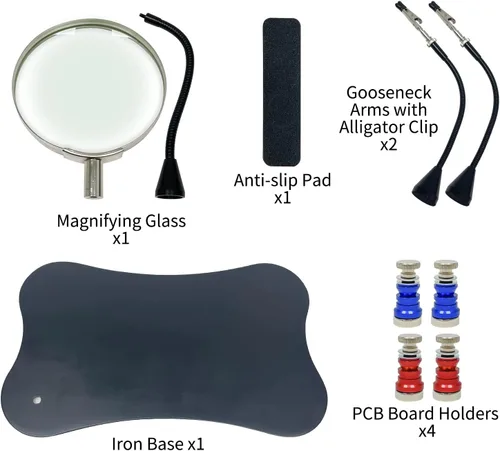 Vista 6 de Sutekus Manos de ayuda para soldar soporte para placa de circuito PCB con lupa de 2.5X para reparación electrónica, joyería, manualidades
