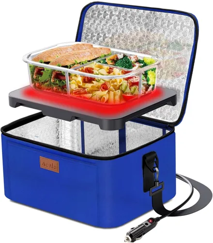 Vista 14 de Aotto Lonchera eléctrica portátil con calentador de alimentos para horno - 12V/24V 2-en-1 calentador de alimentos para coche, lonchera térmica