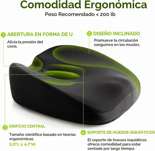 Vista 3 de AUVON Almohada de dónut innovadora para hemorroides con orificio científico y recorte para el coxis, cojín ortopédico con forma de dónut para alivio