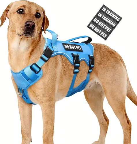 Vista 13 de WINSEE - Arnés para perro a prueba de fugas, arnés Molle de servicio y trabajo con doble asa, chaleco táctico para mascotas con 4 parches