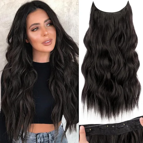 Vista 69 de KooKaStyle - Extensiones de cabello con hilo invisible, diadema transparente, ajustables, 4 clips fijadores, cabello largo y ondulado de 12