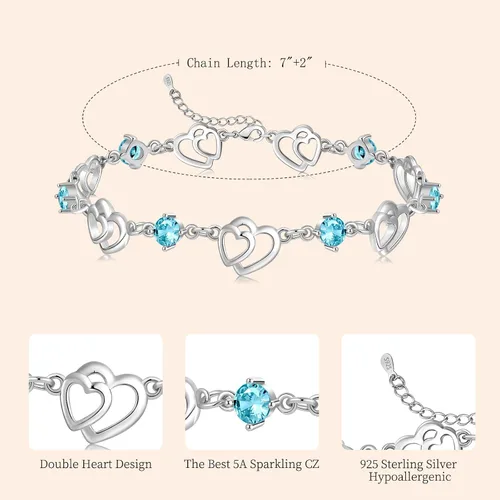 Vista 4 de Bracelets for Women 925 Sterling Silver Love Heart Bracelet Charms Bracelet Trendy Dainty Gift for Ladies Wife Bride Sister Friend Anniversary