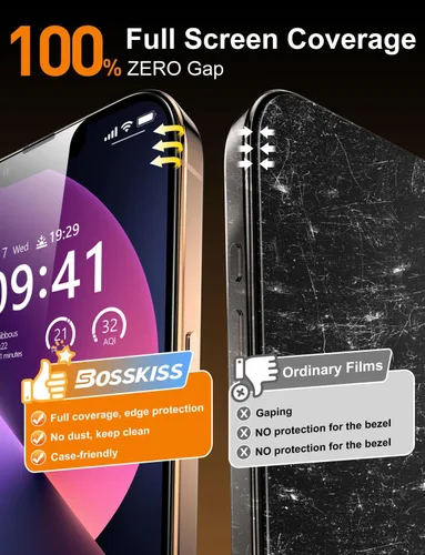 Vista 4 de BossKiss Protector de pantalla para iPhone 13 Pro Max/iPhone 14 Plus de 6.7 pulgadas, [dureza superior 9H+]