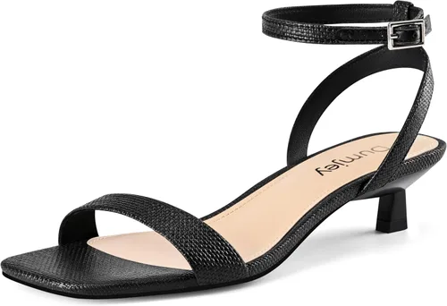 Vista 14 de Sandalias de tacón de gatito para mujer, con correa al tobillo, sandalias de tacón cuadrado con punta abierta, zapatos de fiesta de boda