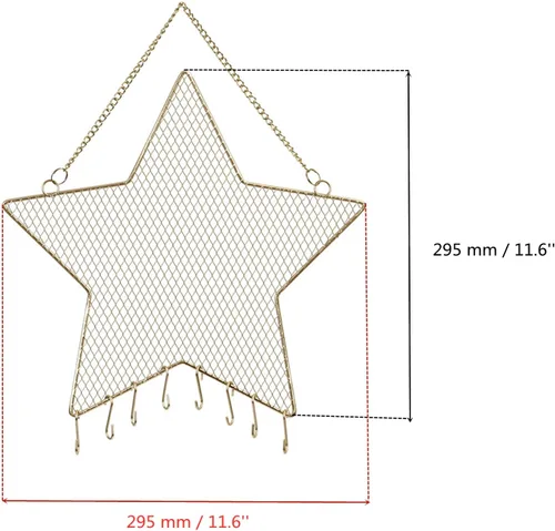 Vista 2 de TANG SONG 1 pieza de 11.6 x 11.6 pulgadas montado en la pared mental de estrella pendiente soporte de joyería organizador de aretes titular (dorado)
