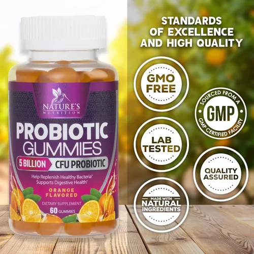 Vista 4 de Gomitas de probióticos para la salud digestiva, 6 cepas únicas para apoyo inmunológico diario y salud intestinal, apoya el estreñimiento, los gases