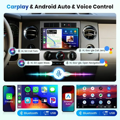 Vista 2 de Estéreo de coche Android de 4 núcleos+64G para Ford Expedition 2007-2014 (A/C) inalámbrico Carplay Android Auto, radio de pantalla táctil de 9