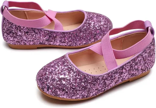 Vista 5 de YIBLBOX Zapatos planos de ballet con purpurina para niña, bailarina, Mary Jane, princesa, vestido de boda, zapatos de vestir brillantes