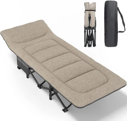 Vista 8 de ATORPOK Catre de camping para adultos con cojín y almohada, cama plegable portátil para dormir, catre ligero para tienda con bolsa de transporte que