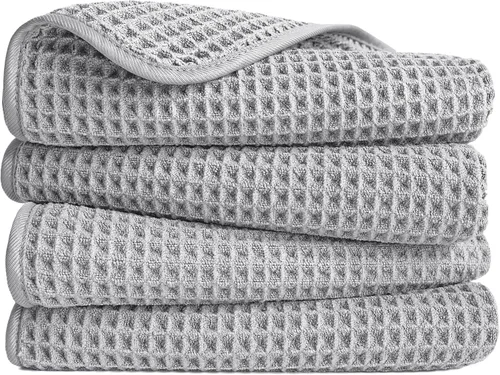 Vista 12 de POLYTE Toalla de mano de microfibra de 430 GSM, sin pelusas, 16 x 30 pulgadas, paquete de 4 (tejido de gofre) Paquete de 4, de gran tamaño, sin