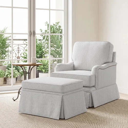 Vista 7 de Silla decorativa giratoria con otomana de almacenamiento, gris a rayas