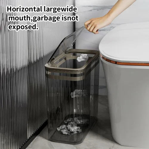 Vista 6 de Bote de basura transparente, cubos de basura de baño con tapas, bote de basura de 3.5 galones para dormitorio, oficina, cesta de basura delgada