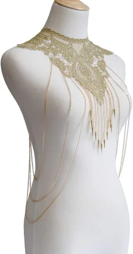 Vista 4 de Collar de cadena fina de oro con encaje de flores para mujer Oro