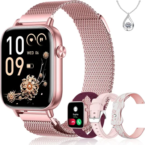 Vista 9 de Iaret Reloj inteligente para mujer, rastreador de fitness HD de 1.83 pulgadas con 4 bandas, responder/hacer llamadas, frecuencia cardíaca, sueño