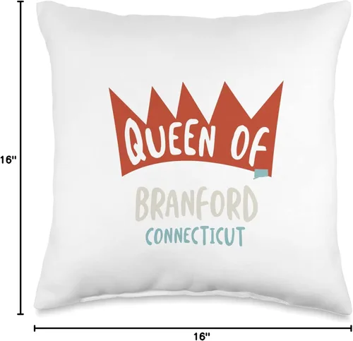 Vista 4 de Whyitsme Design Queen of Branford Connecticut - Almohada divertida para niñas, 16 x 16 pulgadas, multicolor