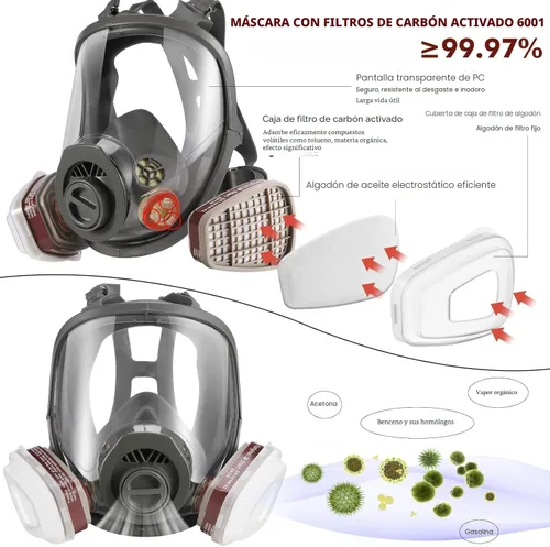 Vista 4 de Máscaras de gas de supervivencia nuclear y química, respirador de cara completa para pintura en aerosol, productos químicos, resina epoxi, trabajo