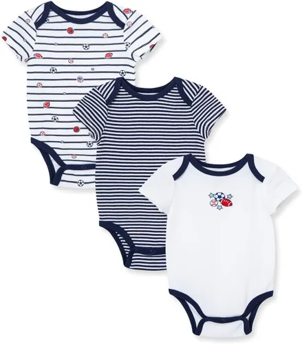 Vista 17 de Ropa de Little Me para bebé, pack de 3, 100% algodón, sin etiquetas que rasguen, mamelucos, de recién nacido a 9 meses Azul
