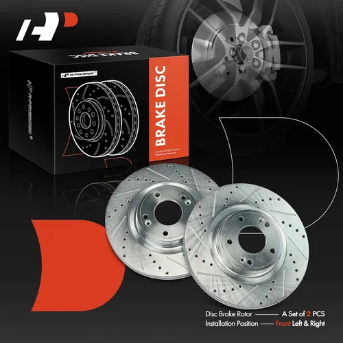 Vista 7 de A-Premium Rotores de freno de disco delanteros perforados y ranurados de 12.6 pulgadas (12.598 in) compatibles con los modelos Hyundai Genesis Coupe
