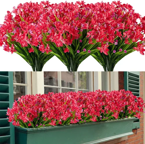 Vista 9 de 4 paquetes de flores artificiales de narcisos, vegetación artificial falsa resistente a los rayos UV, no se decolora, plantas de plástico sintético