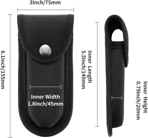Vista 2 de Paquete de 2 fundas de nailon para cuchillos de bolsillo, 5-5.5 pulgadas para transporte diario Folding knife and multitool pouch with snap