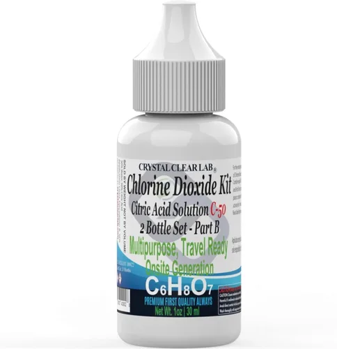 Vista 4 de Crystal Clear Lab - Dióxido de cloro – Solución de ácido cítrico de 2 onzas en agua destilada (2 botellas)