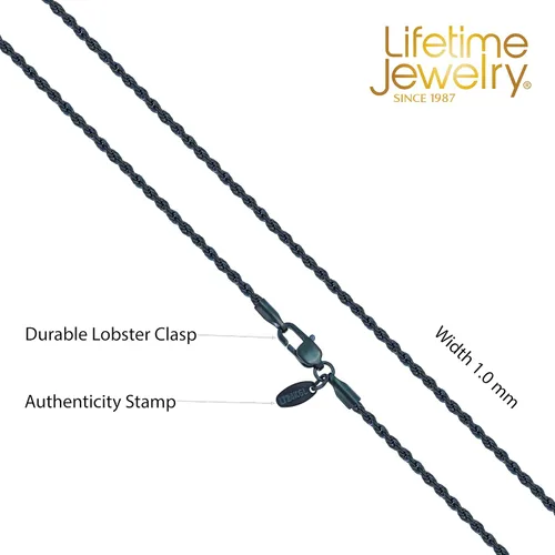 Vista 5 de LIFETIME JEWELRY 1mm Rope Chain for Men & Women Diamond Cut 14 to 30 Inch Black Gunmetal Stainless Steel