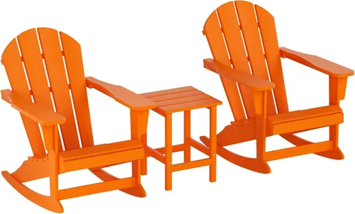 Vista 23 de Malibu - Sillas mecedoras Adirondack para patio al aire libre con juego de mesa auxiliar, gris