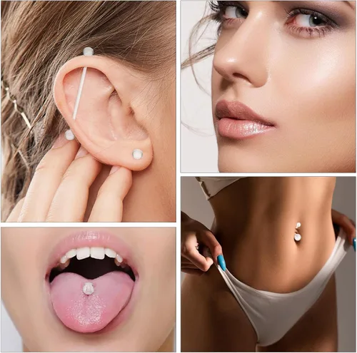 Vista 2 de Juego de 44 piezas de piercings de nariz transparentes, juego de piercings de acrílico para labios, flexible para nariz, lengua, vientre, ceja