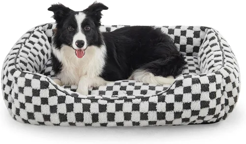 Vista 11 de JOEJOY Cama para perros medianos y pequeños, sofá cama ortopédica rectangular para perros, bonita cama moderna para cachorros con felpa jacquard