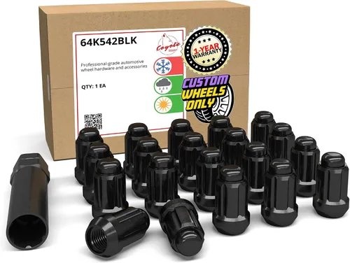 Vista 13 de Piezas de accesorios de rueda, 20 piezas de 1/2 "-20 roscas estriadas de 3.35 pulgadas de largo, tuercas hexagonales negras para Ford Mustang Jeep